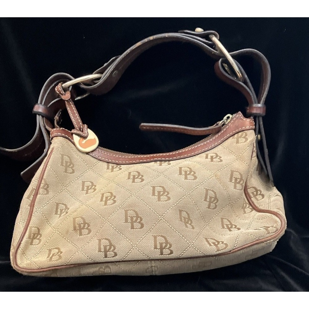 VTG Dooney & Bourke Signature Brown Jacquard Leather/Cloth Hobo Handbag w Duck